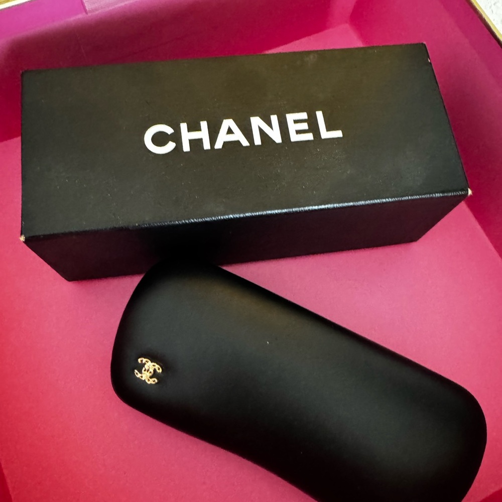 Chanel Black glasses Case with Gold Logo
